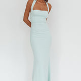 Shellie Square Neckline Halter Maxi Dress Ice Blue