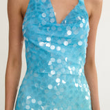 Kirralee Asymmetric Halterneck Sequin Maxi Dress Blue Multi