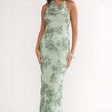 Kirralee Asymmetric Halterneck Embellished Maxi Dress Aqua Green