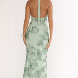 Kirralee Asymmetric Halterneck Embellished Maxi Dress Aqua Green