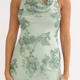 Kirralee Asymmetric Halterneck Embellished Maxi Dress Aqua Green