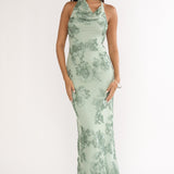 Kirralee Asymmetric Halterneck Embellished Maxi Dress Aqua Green