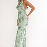 Kirralee Asymmetric Halterneck Embellished Maxi Dress Aqua Green