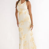 Kirralee Asymmetric Halterneck Embellished Maxi Dress Yellow