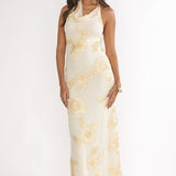 Kirralee Asymmetric Halterneck Embellished Maxi Dress Yellow