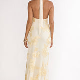 Kirralee Asymmetric Halterneck Embellished Maxi Dress Yellow