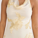 Kirralee Asymmetric Halterneck Embellished Maxi Dress Yellow