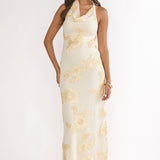 Kirralee Asymmetric Halterneck Embellished Maxi Dress Yellow