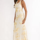 Kirralee Asymmetric Halterneck Embellished Maxi Dress Yellow