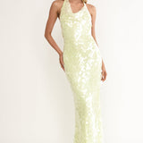 Kirralee Asymmetric Halterneck Sequin Maxi Dress Butter