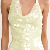 Kirralee Asymmetric Halterneck Sequin Maxi Dress Butter