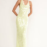 Kirralee Asymmetric Halterneck Sequin Maxi Dress Butter