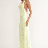 Kirralee Asymmetric Halterneck Sequin Maxi Dress Butter