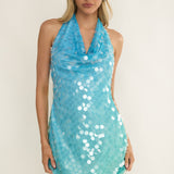 Misky Cowl Neck Sequin Mini Dress Blue Multi