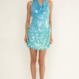Misky Cowl Neck Sequin Mini Dress Blue Multi