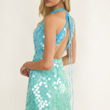 Misky Cowl Neck Sequin Mini Dress Blue Multi