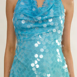 Misky Cowl Neck Sequin Mini Dress Blue Multi