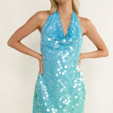 Misky Cowl Neck Sequin Mini Dress Blue Multi