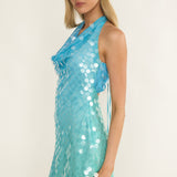 Misky Cowl Neck Sequin Mini Dress Blue Multi