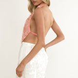 Sirenuse Backless Halter Top Sequin Peach