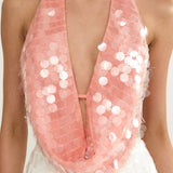 Sirenuse Backless Halter Top Sequin Peach