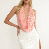 Sirenuse Backless Halter Top Sequin Peach