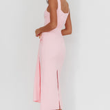 Zimora Gold Buckle Waist Drape Maxi Dress Pink