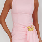 Zimora Gold Buckle Waist Drape Maxi Dress Pink