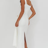 Zimora Gold Buckle Waist Drape Maxi Dress White