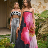 Lauriella Strapless Accordion Pleat Maxi Dress Hibiscus Black