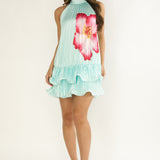 Naelle Accordion Pleat Ruffle Mini Dress Hibiscus Mint