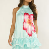 Naelle Accordion Pleat Ruffle Mini Dress Hibiscus Mint