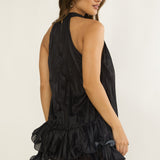 Naelle Accordion Pleat Ruffle Mini Dress Hibiscus Black