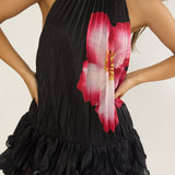 Naelle Accordion Pleat Ruffle Mini Dress Hibiscus Black