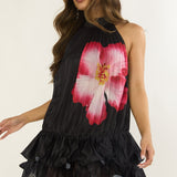 Naelle Accordion Pleat Ruffle Mini Dress Hibiscus Black