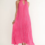 Aurea Halterneck Crepe Maxi Dress Hot Pink
