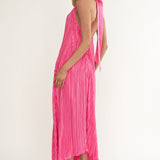 Aurea Halterneck Crepe Maxi Dress Hot Pink