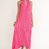 Aurea Halterneck Crepe Maxi Dress Hot Pink