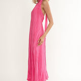 Aurea Halterneck Crepe Maxi Dress Hot Pink
