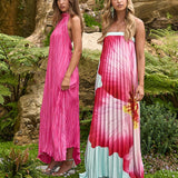 Aurea Halterneck Crepe Maxi Dress Hot Pink