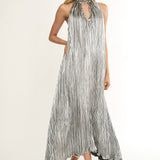 Aurea Halterneck Crepe Maxi Dress Silver