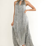 Aurea Halterneck Crepe Maxi Dress Silver