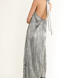 Aurea Halterneck Crepe Maxi Dress Silver