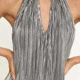 Aurea Halterneck Crepe Maxi Dress Silver