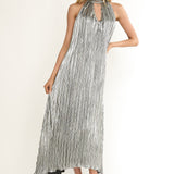 Aurea Halterneck Crepe Maxi Dress Silver