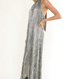 Aurea Halterneck Crepe Maxi Dress Silver