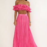 Amaria Lettuce Edge Maxi Skirt Hot Pink