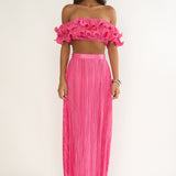 Amaria Lettuce Edge Maxi Skirt Hot Pink