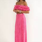 Amaria Lettuce Edge Maxi Skirt Hot Pink