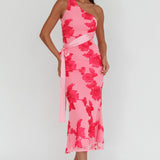Kairi One-Shoulder Sash Maxi Dress Hot Pink